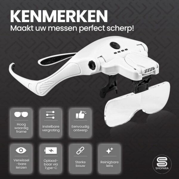 Vergrootglas Bril - USB-C Oplaadbare Loepbril – Inclusief 5 Lenzen
